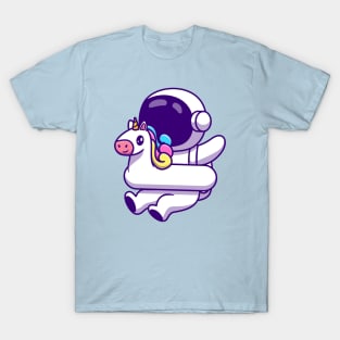 Cute Astronaut Wearing Unicorn Swimming Tires T-Shirt